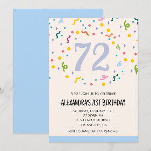 Convites de aniversário de 72 anos com Confetes Si