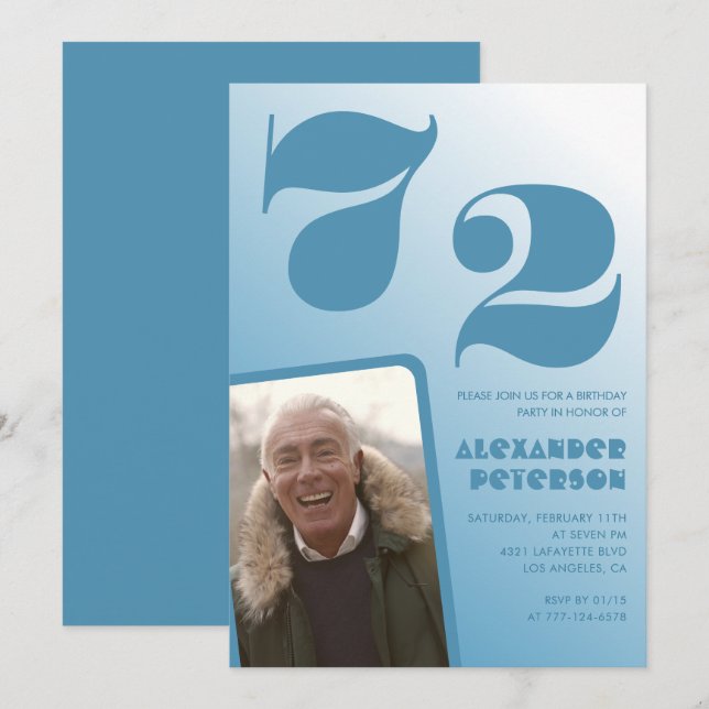 Convites de aniversário de 72 anos com gradiente d (Frente/Verso)