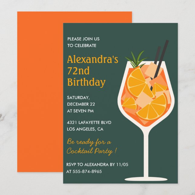 Convites de aniversário de 72 anos Elegant Modern  (Frente/Verso)
