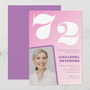 Convites de aniversário de 72 anos Pink Groovy Fot