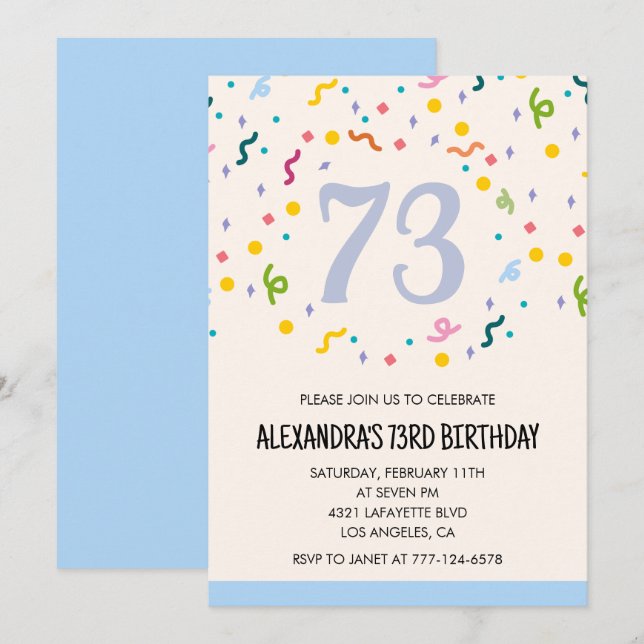 Convites de aniversário de 73 anos Confetes Simple (Frente/Verso)