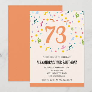 Convites de aniversário de 73 anos Simple Orange C