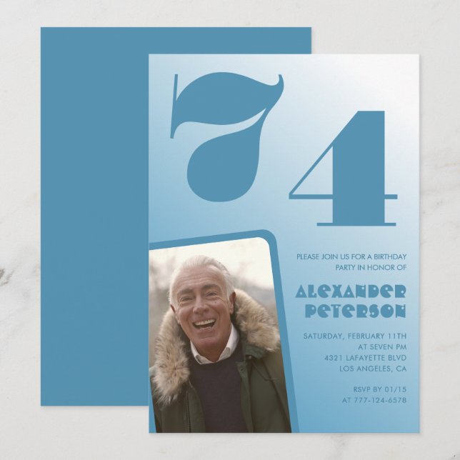 Convites de aniversário de 74 anos com gradiente d (Frente/Verso)