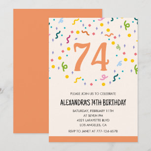 Convites de aniversário de 74 anos Simple Orange C