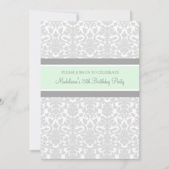 Convites de Aniversário de 75 anos Gray Damask (Frente)