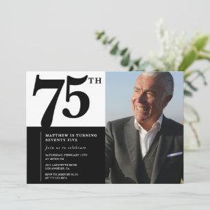 Convites de aniversário de 75 anos preto Elegante 
