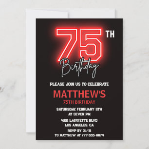 Convites de aniversário de 75 anos preto Neon para