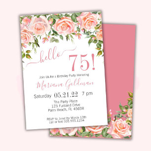 Convites de Aniversário de 75 anos Rosa Floral Mod