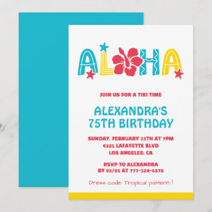 convites de aniversário de 75 anos Tropical Aloha