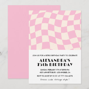 convites de aniversário de 75 anos Xadrez Retro Ro