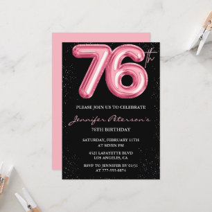 Convites de aniversário de 76 anos Black Pink Balã