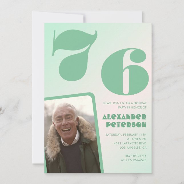 Convites de aniversário de 76 anos gradiente verde (Frente)