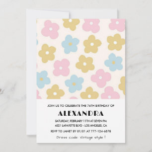 Convites de aniversário de 76 anos Retro Floral