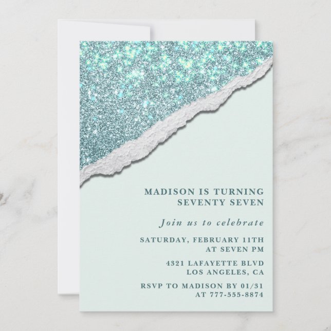 Convites de aniversário de 77 anos Elegant Glitter (Frente)