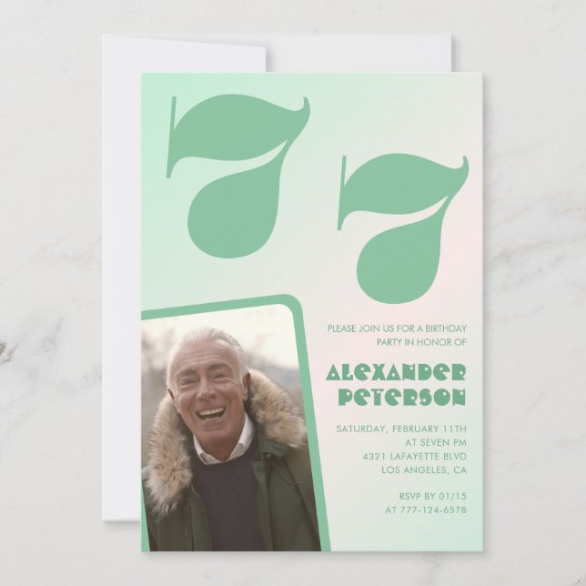 Convites de aniversário de 77 anos gradiente verde (Frente)