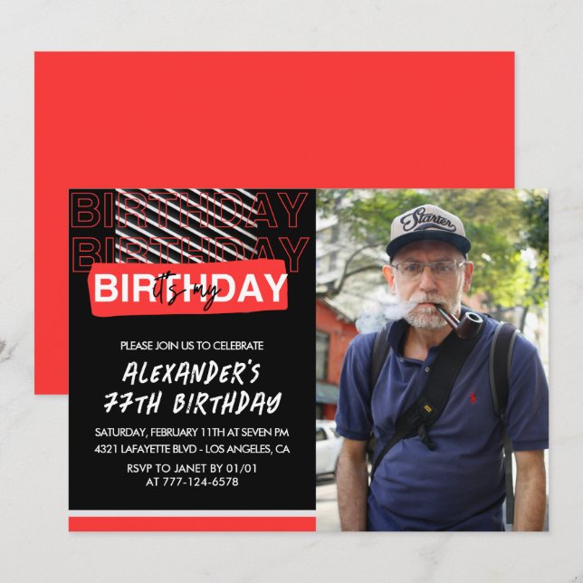 Convites de aniversário de 77 anos para Homens Pre (Frente/Verso)