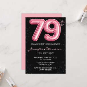 Convites de aniversário de 79 anos Black Pink Balã