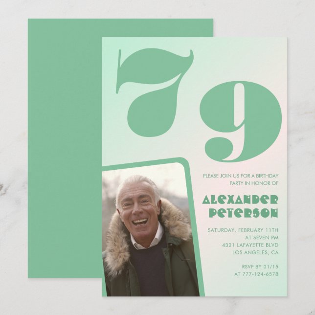 Convites de aniversário de 79 anos com gradiente v (Frente/Verso)