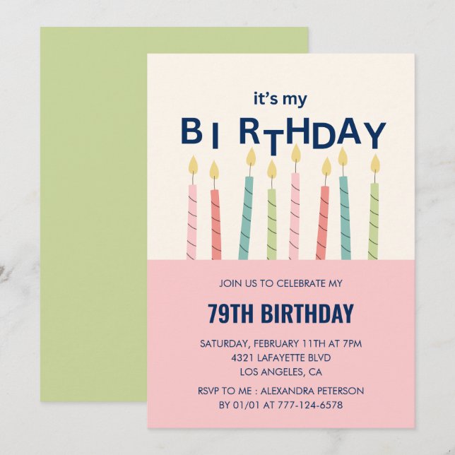 Convites de aniversário de 79 anos de vela engraça (Frente/Verso)