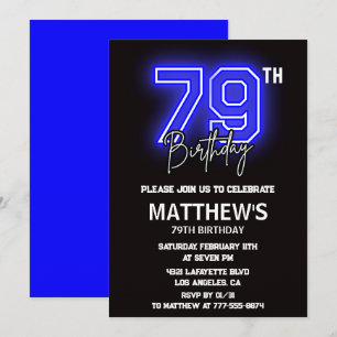 convites de aniversário de 79 anos Neon Preto Home
