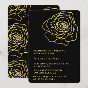 Convites de aniversário de 79 anos preto floral do