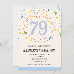 Convites de aniversário de 79 anos simples Confete