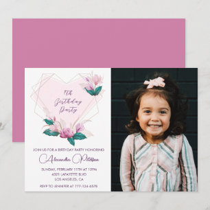 Convites de aniversário de 7 anos elegantes Floral
