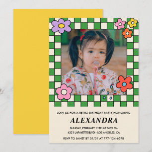 convites de aniversário de 7 anos Flores Groovy Re