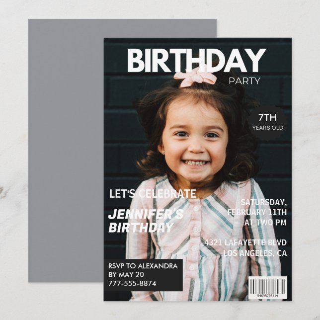 convites de aniversário de 7 anos para ela Capa de (Frente/Verso)