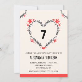 convites de aniversário de 7 anos para ela floral 