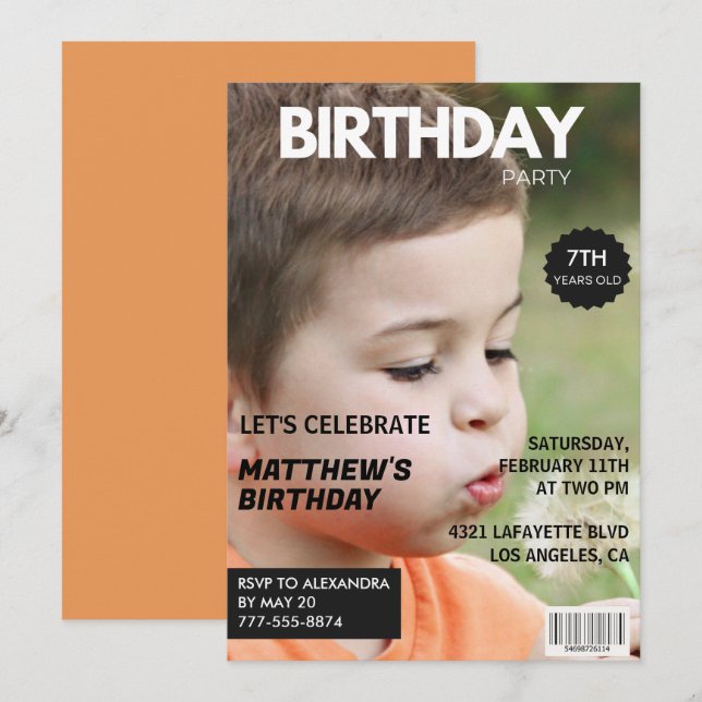 convites de aniversário de 7 anos para ele Capa de (Frente/Verso)