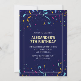 Convites de aniversário de 7 anos simples Confetes