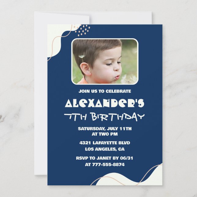 Convites de aniversário de 7 anos simples para men (Frente)