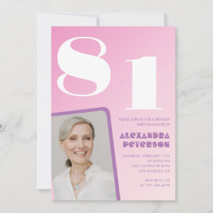 Convites de aniversário de 81 anos rosa Foto retrô