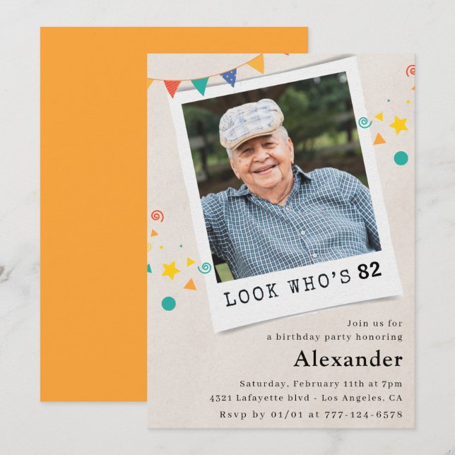 Convites de aniversário de 82 anos engraçados para (Frente/Verso)