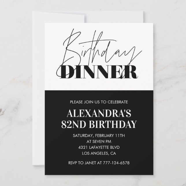 Convites de aniversário de 82 anos preto e branco  (Frente)