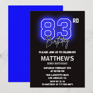 Convites de aniversário de 83 anos Neon Black Home