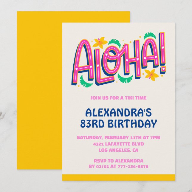 convites de aniversário de 83 anos Tropical Aloha  (Frente/Verso)