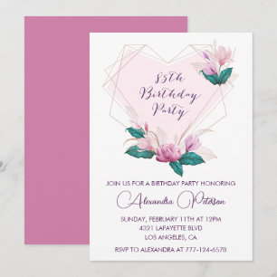 Convites de aniversário de 85 anos elegantes Flora