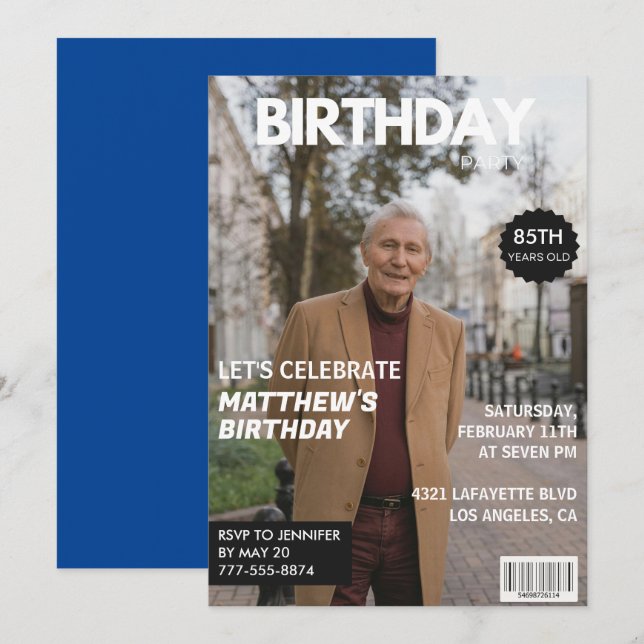 convites de aniversário de 85 anos Homem Ele Capa  (Frente/Verso)