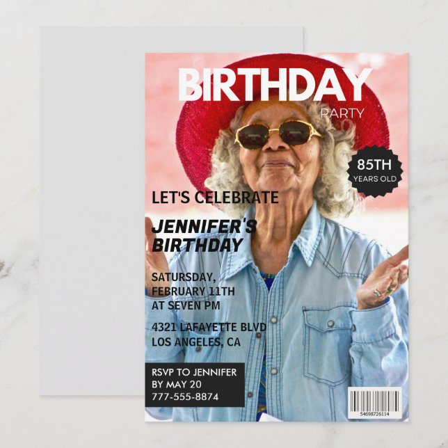 convites de aniversário de 85 anos para ela Capa d (Frente/Verso)
