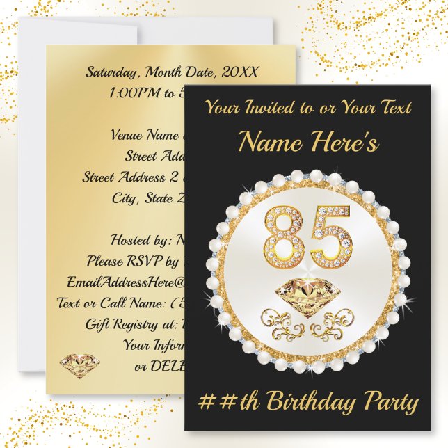 Convites de Aniversário de 85 Anos, Personalizados (Invitations for 85th birthday party. 85th birthday party ideas for grandma. 85th birthday ideas. Mom)