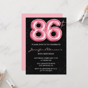 Convites de aniversário de 86 anos Black Pink Balã