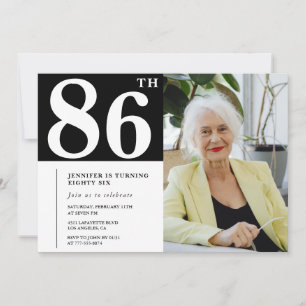 Convites de aniversário de 86 anos Preto e Branco 