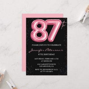 Convites de aniversário de 87 anos Black Pink Balã