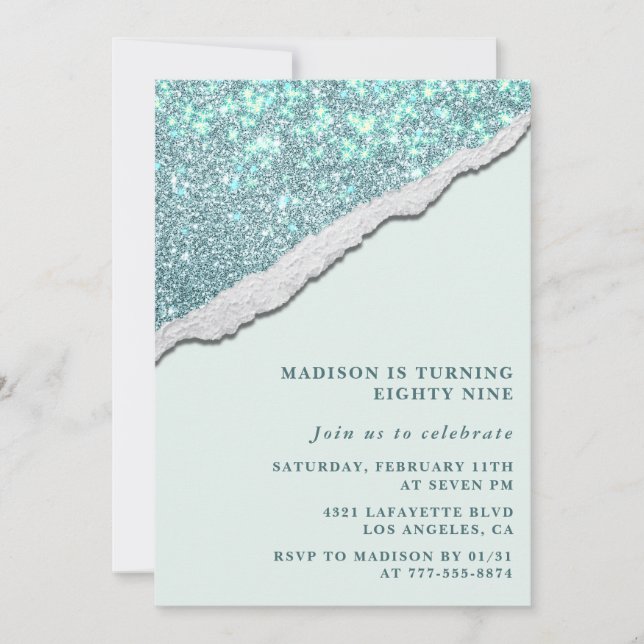 Convites de aniversário de 89 anos Elegant Glitter (Frente)