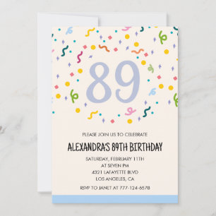 Convites de aniversário de 89 anos simples Confete