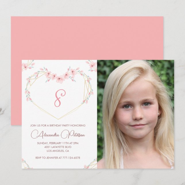 convites de aniversário de 8 anos Boho Floral Foto (Frente/Verso)