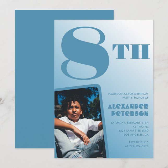 Convites de aniversário de 8 anos com gradiente az (Frente/Verso)