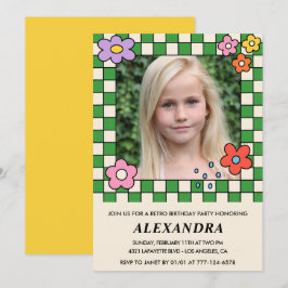 convites de aniversário de 8 anos Flores Groovy Re
